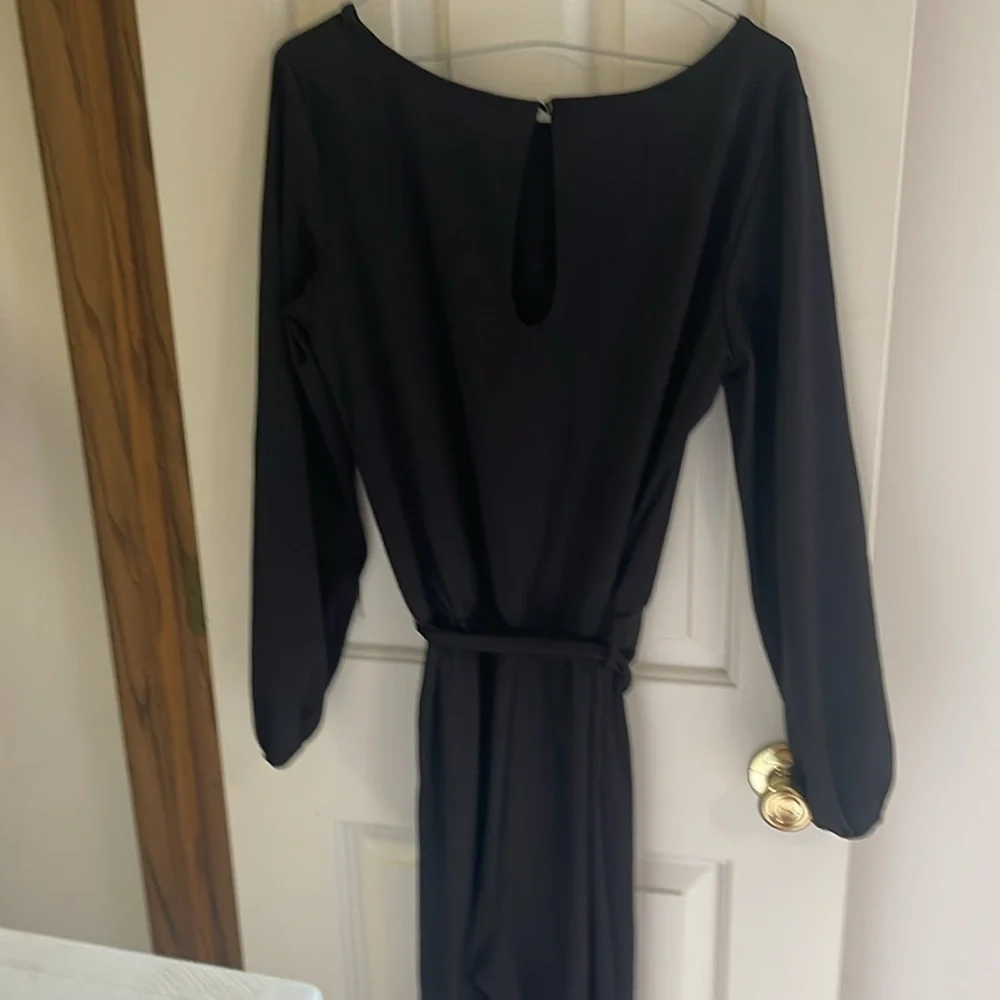 Women’s Black Belted Jumpsuit - Elegant Wide-Leg One-Piece - Picture 8 of 8